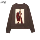 Women Fashion Girtls Print Sweatshirts Female Basic Long Sleeve Casual Hoodies Chic Pullovers Tops