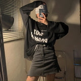 Harajuku T-shirts Women Korean Fashion Y2k Aesthetic Long Sleeve Oversized T Shirt Streetwear Basic Black Green Top