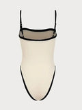 Contrast Binding Basic One Piece Swimsuit- Outfit