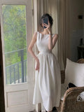 Fashion Sleeveless Bandage Slash Neck Sexy Elegent Prom Midi Dress for Women Party Female Clothes Vestidos Summer