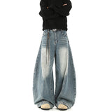 Retro Broad-Legged Jeans Design Feel Small Cat Bends Trousers Hanging Trousers