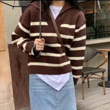 Women Sweater Oversize Zipper Knitted Pullover Long Sleeve Stripe Loose Ladies Sweaters Autumn Winter Women's