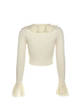 Style Long Sleeve Ruffle Lace up T-Shirt Elegant Fashion Women Square Collar Bustiers Crop Tops Autumn Winte New