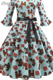 Vintage Christmas Women Petal Sleeve Elegant Party Clothes Ladies Casual Winter Midi