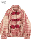 Women's Tweed Jacket Loose Chinese Style Vintage Sweet Trendy Female Lapel Single Breasted Lantern Sleeve Jacket Coat Spring