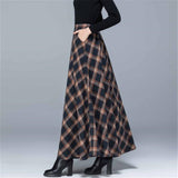 Size High Waist Woolen Plaid Skirts 2020 Winter Warm Women'S Wool Maxi Skirts Office Ladies Fashion Casual Long