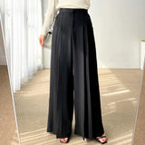 Zingj Korean Chic Summer New Temperament High Waist Versatile Pressure Fold Design Loose Hanging Feeling Drag The Floor Wide Leg Suit Pants Woman-Outfit