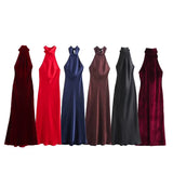 New Women's Fashion Hanging Neck Collar Silk Tatami Long