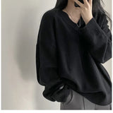 Dark Academia Solid Color V-Neck Pullover SweaterOutfit