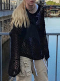 Distressed Crochet Star Sweater Pullovers Oversized Loose Holes Knitted Jumper Smock Y2k Harajuku Streetwear 90s
