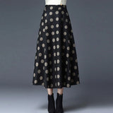Winter Skirt Female Plus Size Plaid Flower Print Women'S Maxi Skirt High Waist Warm Wool Skirt Elegant Office Lady