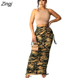 Sexy Camouflage Print Bodycon Maxi Skirts Autumn New Club Party Vintage Streetwear High Waist Long Skirt