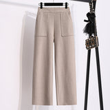 Size Pants Autumn Winter Warm Woolen Wide Leg Pant For Women High Waist Pockets Trousers High Quality Casual Pant 5XL
