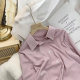 Fashion Button Up Chiffon Silk Shirt Vintage Blouse Women White Office Lady Long Sleeves Female Loose Street Shirts