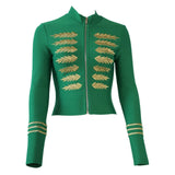 Embroidered Bandage Jacket Casual Coat 2022 New Women Summer Jacket Round Neck Long Sleeve Skinny Casual Short