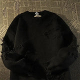 New Autumn and Winter Retro Hole Fringed Sweater Women Y2K Harajuku Style Street Popular Sweater Unisex Loose Plus Size