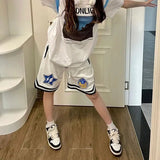 Streetwear Sport Shorts Women Y2K Letter Print Oversized Shorts Bf Students Loose Casual Drawstring Basketball Short