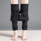 Warm Slim Fit Pencil Pants Women Thicken Fleece Skinny Jeans Pants For Women leisure High Waist Elastic Denim