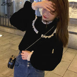 Women Lace Sweet Retro Classy Tops French Version Stand Collar Streetwear Kawaii Ladies Elegant Design Blusa