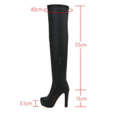 Platform Women Boots Stertch Pu Leather Over The Knee Boots Fashion Square High Heel Long Boots Autumn Winter Zip