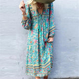 Queens Women Green Floral Print Tassel Beach Bohemian Maxi Dress Ladies Summer Rayon Cotton Boho Dresses