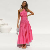 Red Boho Asymmetrical Solid Color Sexy One Shoulder Straped Bodycon Midi Dress Women Casual Summer Party Slip Dresses