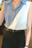 Women Shirts V-Neck Chiffon Button Up Shirt Sleeveless Patchwork Womens Top Fashion Clothes Woman 2023 Basic Ladies