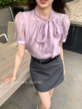 Xixi 2025 Summer New Thousand Gold Wind Bow Tie With Bottom Shirt Women's Long-Sleeved Top