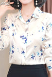Women Shirts Blouses Long Sleeve Shirt Women Satin Printing Blouse Floral Top Fashion Clothes Woman 2023 OL Button Up