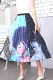 New Fashion Women Vintage Summer Party Pleated Casual Print A Line Skirts Robe Femme One Size Lastic Band Midi