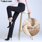 Women Winter fleece Warm Pants Velvet Thick Trousers High Waist Elastic Long Stretch Straight Casual Pants clothes