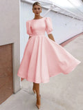 Spring and Summer Solid Color Slim Women's Dress Fashion Sexy Big Swing Short Sleeve Skirt Back Hollow Short Sleeve