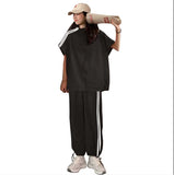 BF Oversized Sets Women Solid Zipper Sweater Elastic High Waist Wide Leg Soft Pants Simple Casual Korean Daily Student