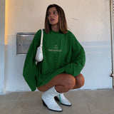 Letter Print Oversized Sweatshirts Women Brown Green Autumn Winter Y2K Long Sleeve Black Loose Pullover Brown