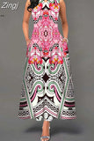 Women Floral Printed Long Dresses Casual Sleeveless Beach Holiday Boho Maxi Dress