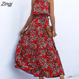 Elegant Sexy beach long Dress Women Print Flowers Polka-dot strap Ladies Halter boho dress women vestidos 2021