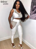 Summer Sporty Tracksuit 2 Piece Set Women Sleeveless Hole Patchwork Skinny Activity Tank Tops+Leggings Matching