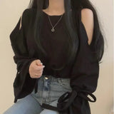 Women Off Shoulder Flare Sleeve Round Neck Mujer De Moda Casual Pure Color Student Simple Chic Elegant Female Spring