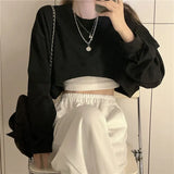 Streetwear Women Sexy Solid Cropped Sweatshirts Oversize Loose Harajuku BF Pullovers Spring Korean Chic Casual Y2k