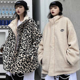 Print Women Fleece Jackets Motorcycle Jacket Faux Lamb Fur Kawaii Coat Teddy Fur Coat Fleece Parkas Cropped