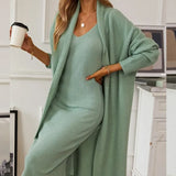 New Solid V-Neck Jacket Dress + Sweater Cardigan Hot Elegant Knitted