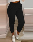 Styles Spring Summer Fashion Solid And Print Shirring Waist Pocket Design Casual Long Cargo Pants Sportswear Women's