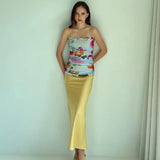 Zingj New Light Ripe Wind Mesh Perspective High Waist Slit Slim Strapless Condole Dress