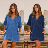 Zingj New Soft Denim Lapel Short Sleeve Loose Denim