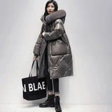 White Duck Down Coats Long Down Jacket 2023 New Women's Winter Long Large Size Loose Fox Fur Collar Down parkas