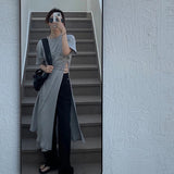 Y2K Dress Women Solid Bandage Asymmetrical Side Slit Chic Midi Dress Streetwear Simple Lace Up Casual A Line Slim