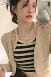 Knitted Cardigan Solid Coats Two Piece Striped Tanks Sets Women American Retro Pull Femme Crop Tops Sweaters Off