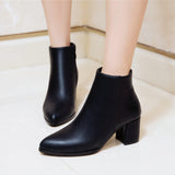 Black Women Boots Comfy Square High Heel Ankle Boots Fashion Pointed Toe Zipper Boots Autumn Winter Ladies Shoes