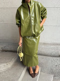 2025 New Temperament Casual Bright Collar Jacket Jacket Skirt
