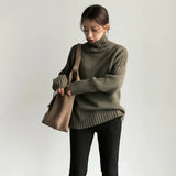 Sweater Women Winter Korean Retro Loose Languid Languid Temperament Simple Thick Pit Strip Bottom Knitting